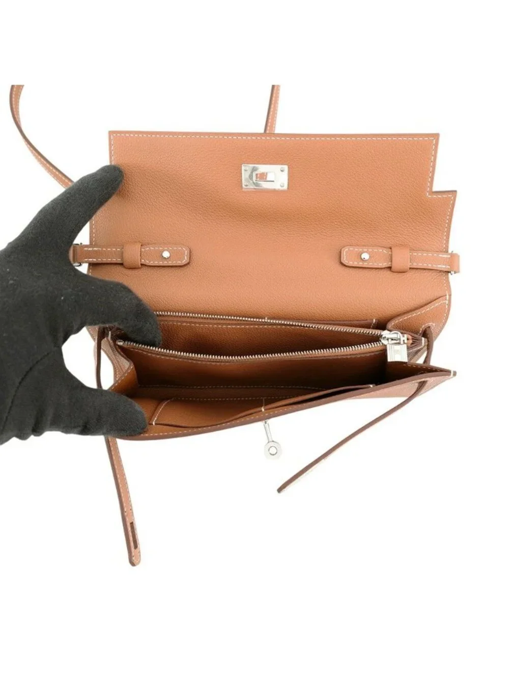 Hermes Kelly Wallet Long to Go Gold Silver Evercolor